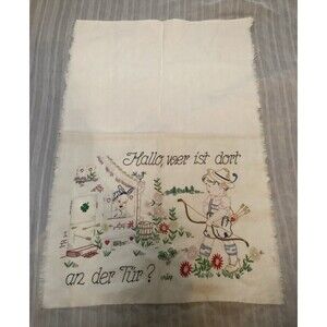German Children Embroidered Sampler Cloth Piece Nursery Rhyme 29"x 21" Cute